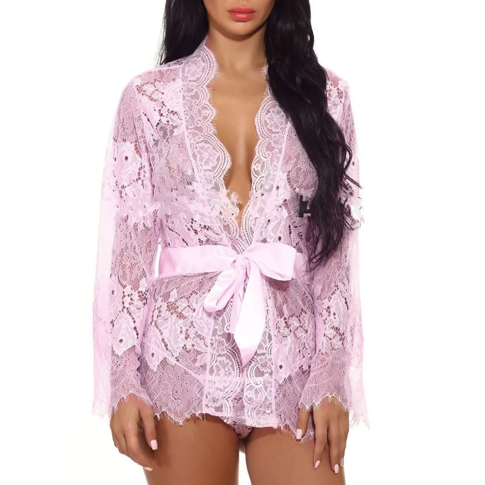 Женская сексуальная эротическая ночная рубашка Babydoll кружевное прозрачное белье с ресницами Сексуальная v-образная пижама халаты стринги женская пижама Интимная* X