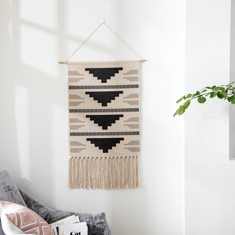 

Tapestry Decoration Bedroom Hanging Cloth Nordic Hand-Woven Wind Cloth Background Cloth Tassel Branch Color Living Room