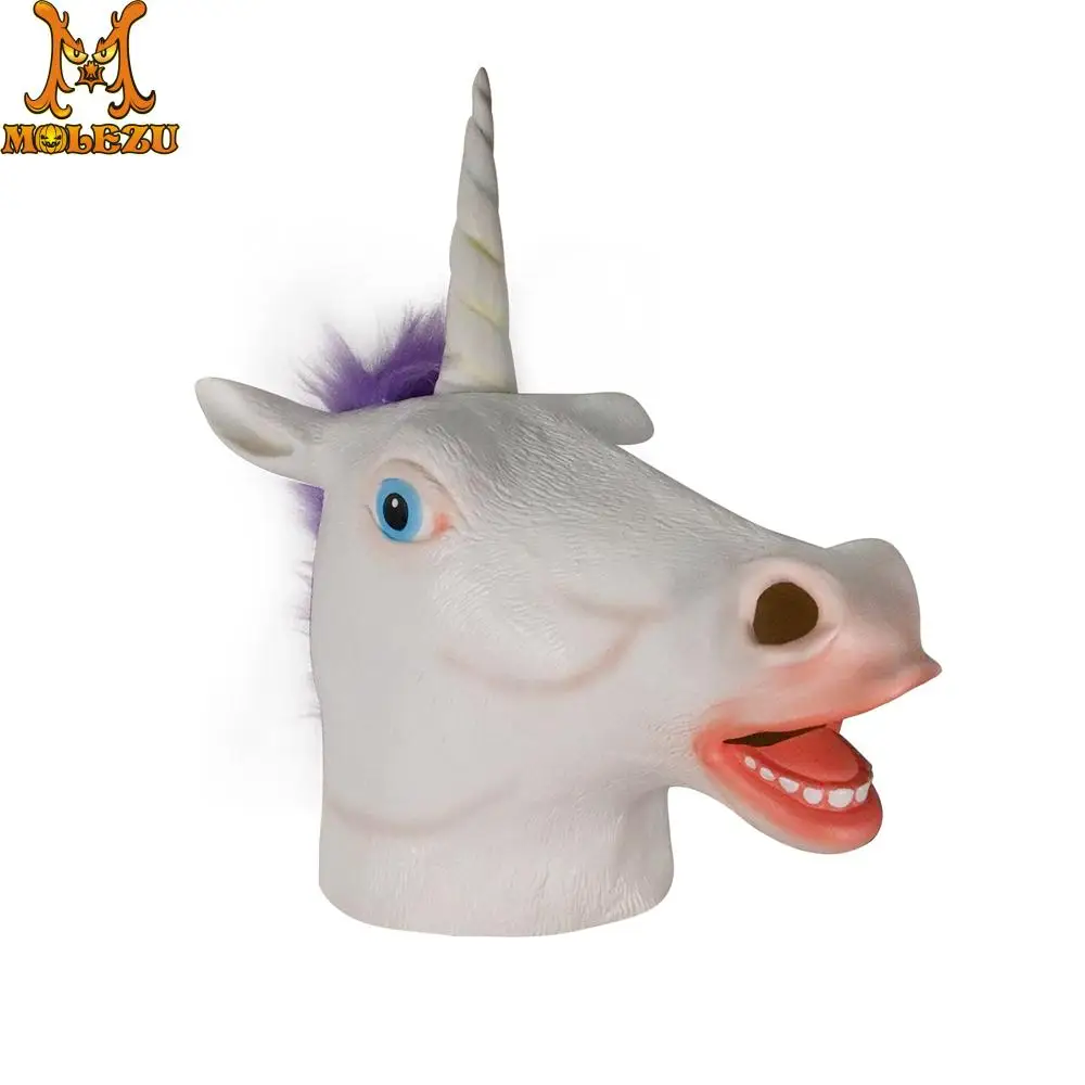 Маска единорога Molezu с пурпурными волосами на все лицо лошадью Хэллоуин новинка