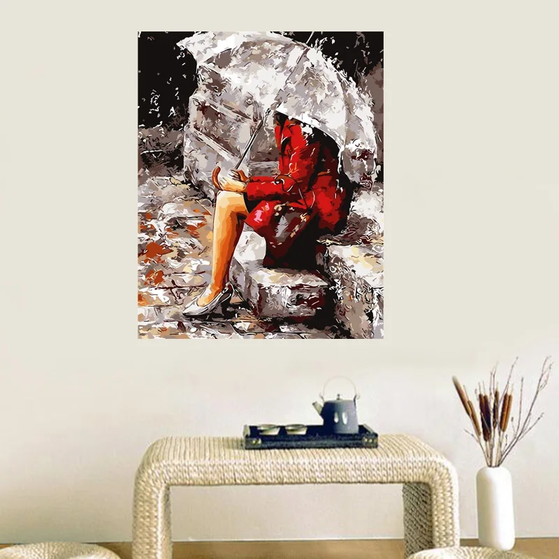 Краска по номерам для взрослых DIY холст масляная краска ing Kit детей зонтик женщина