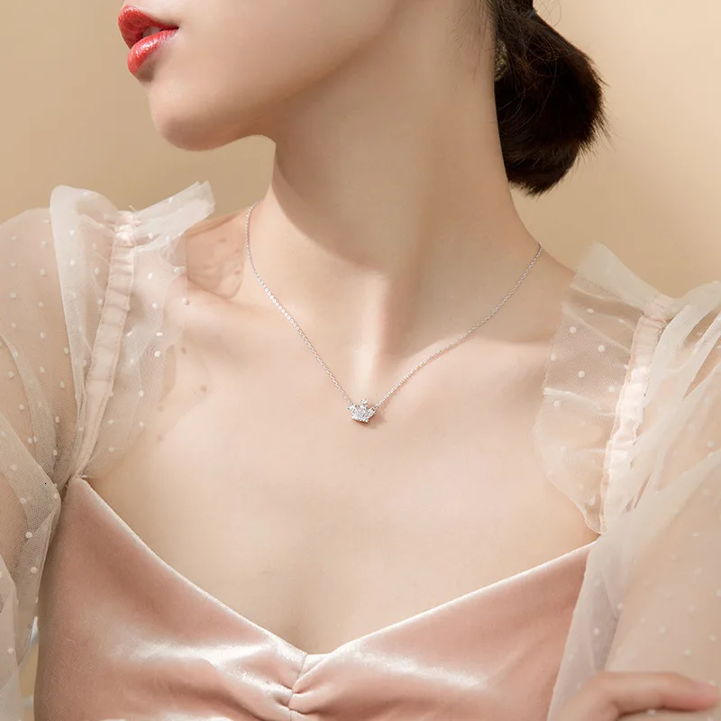 

100% 1pc real Sterling Silver 925 Fine Jewelry Princess Crown Pendant Necklace GTLX1937
