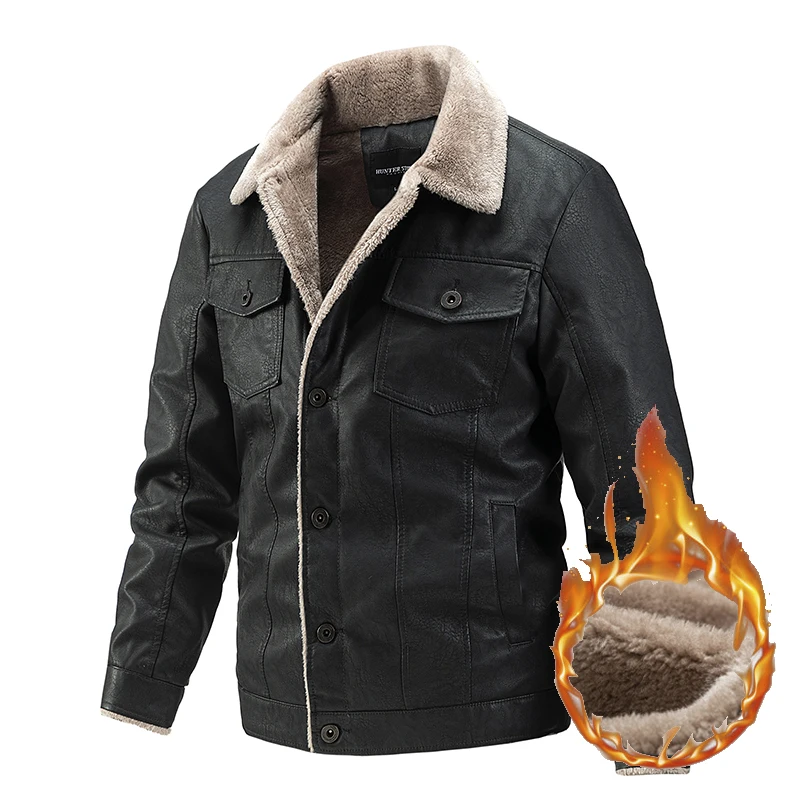 

Мужская винтажная куртка из искусственной кожи, черная однобортная утепленная куртка с лацканами, деловой повседневный жакет для зимы, 2019