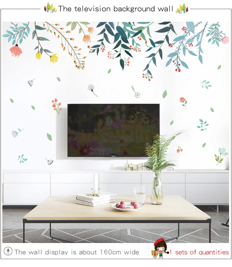 

DIY Flowers Reflection Home Decoration Art Wall Stickers For Livingrooms Colorful Beautiful Removable Adesivo de parede