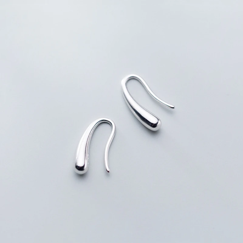 Authentic 100% 925 Sterling Silver Minimalism Smooth Water Drop Tears Dangle Hook Earrings For Women Fashion Jewelry E7347 | Украшения и