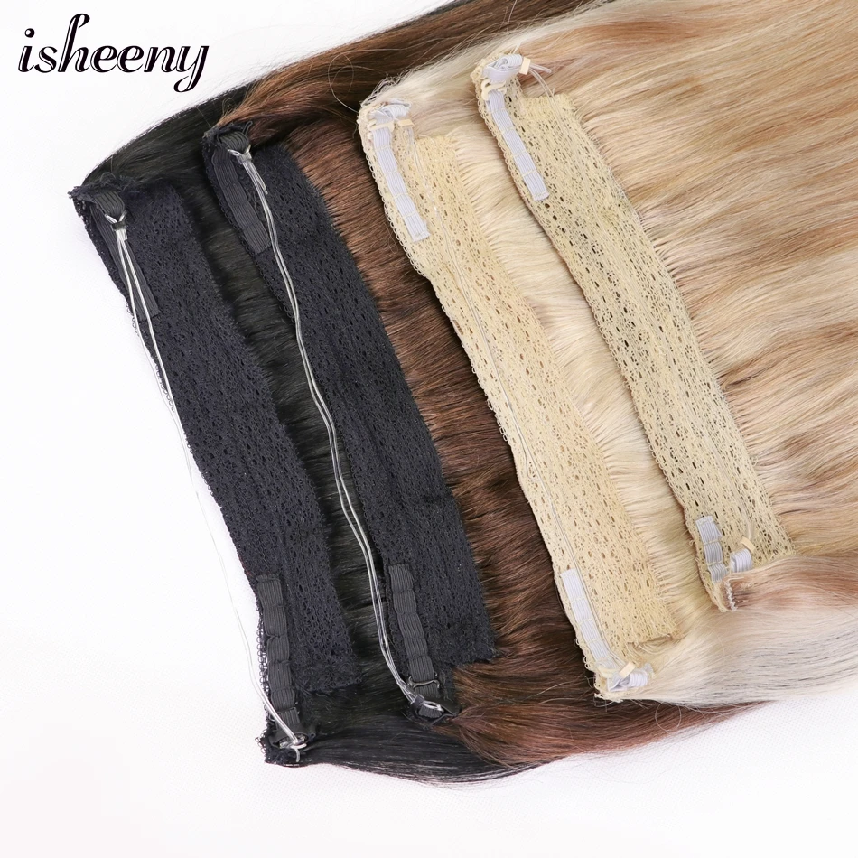 

Isheeny 14" 18" 22" Straight Human Hair Fish Line In Weft Hair Extensions Remy Brazilian Natural Fish Wire Weave Bundles