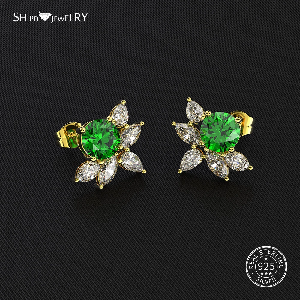 

Shipei 100% 925 Sterling Silver Fine Jewelry Cute/Romantic Emerald Gemstone Leaf Stud Earrings for Women Anniversary Gift