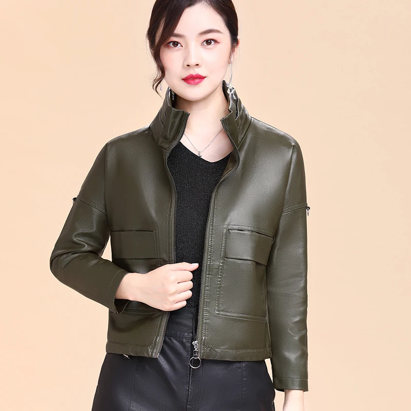 China Haining Leather Jacket Women's new fall 2020 new Korean sheep skin loose large size fashion short leather jacket