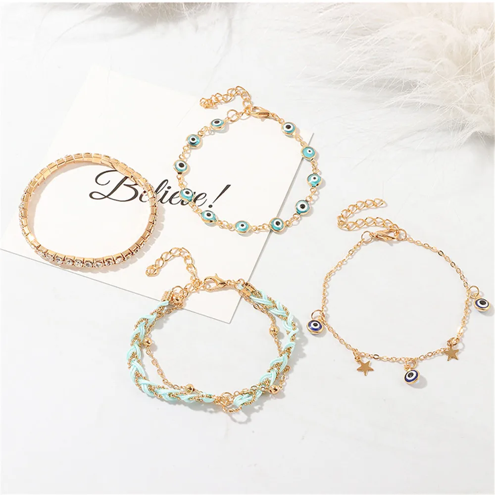 MLING 4 шт./компл. Винтажный Золотой сплав бисер кристаллы браслет набор богемный