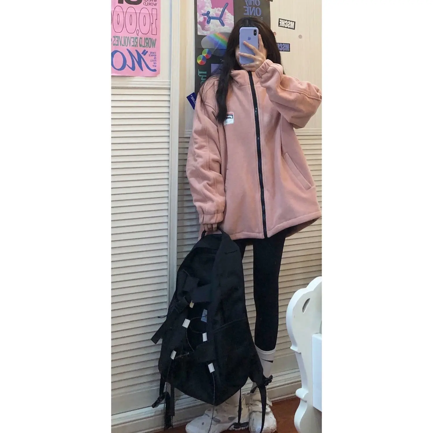 

Autumn and winter 2020 coat women Korean style loose student Plush thickened college style standing collar