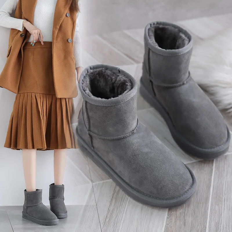 

2020 New Simple Solid Color Snow Boots Women Winter Quality Waterproof Warm Comfortable Shoes Non-slip Rubber Sole Cotton Shoe