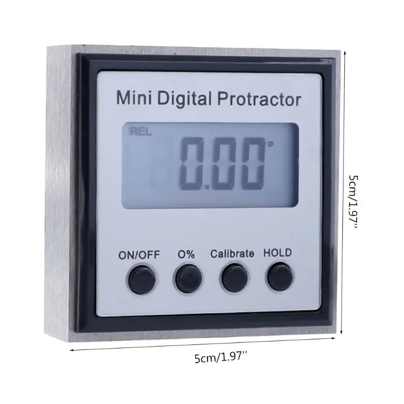 

360 Degree Mini Digital Inclinometer with Magnetic Base Stainless Steel Housing Button Cell Level Box Metal Protractor Angle Fin