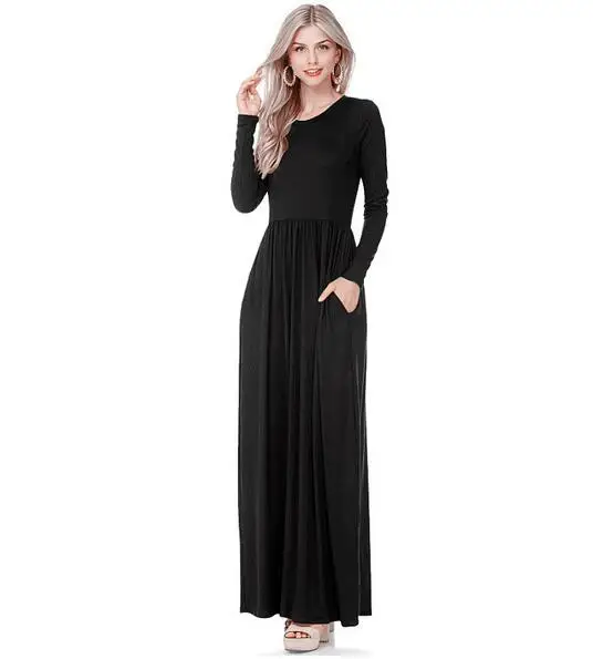 Элегантное платье сезон весна осень длинное Цвет фиолетовый черный vestido femme longue