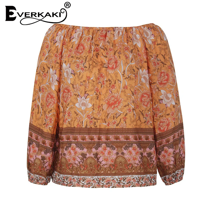 

Everkaki Boho Floral Print Top Off Shoulder Blouses Women Plus Size Lady Ethnic Blouse Shirts Ropa Mujer Female 2021 Spring New