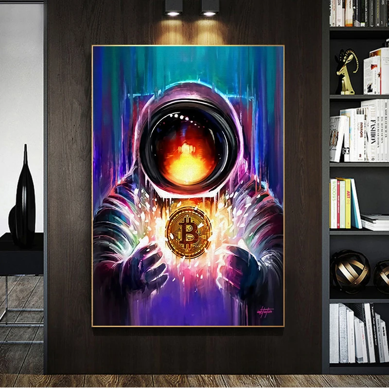 

Абстрактный Биткоин космический холст художественные картины плакаты и принты Настенная картина для гостиной Куадрос украшение для дома
