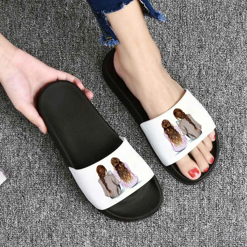 

2021 Summer Women Best Friends Avatar Printing Slippers Ulzzang Harajuku Female Beach Shoes Slippers Ladies Shoes