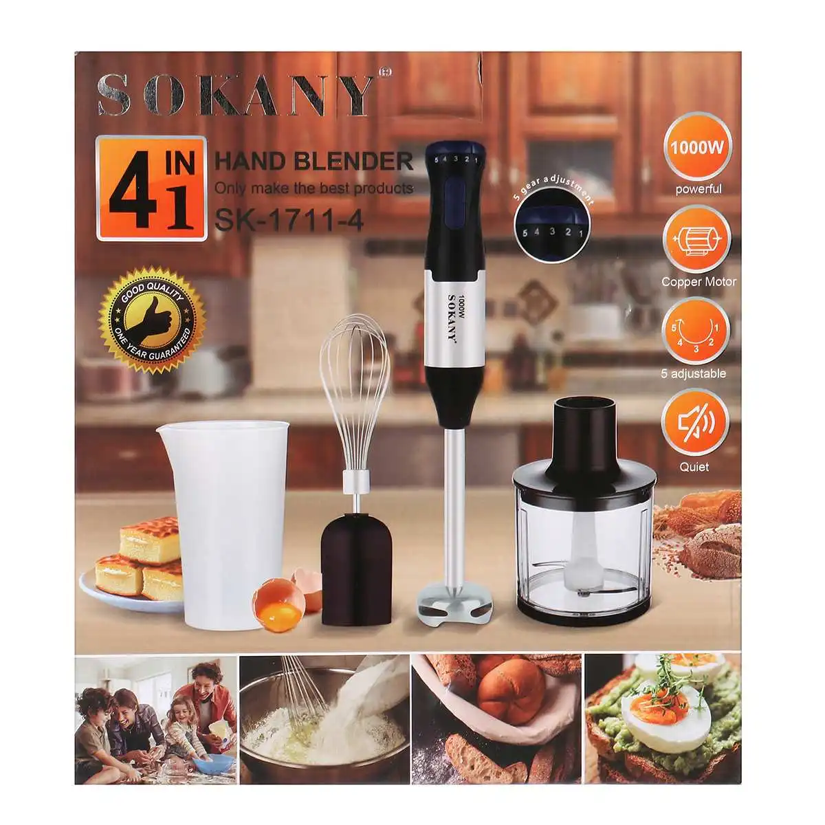 

SOKANY 5 Speeds 1000W Electric Blender 4 in 1 Food Mixer Kitchen Smoothies Detachable Hand Blender Egg Beater Vegetable Salad
