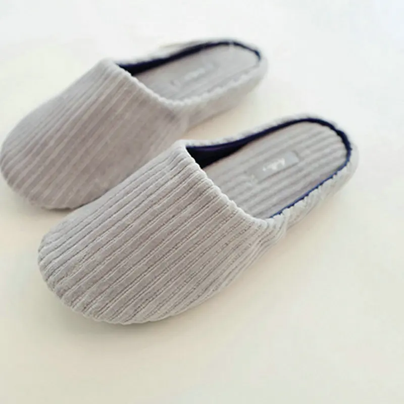 Simple vertical stripe comfortable winter indoor floor bedroom women slippers female rubber bottom household adult girl shoes | Обувь