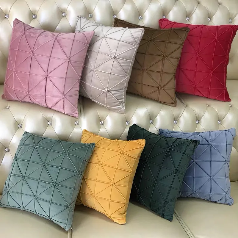 Modern Fashion Plaid Velvet Cushion Cover Blue Gray Yellow Pink Pillow Pillowcase Home Decorative Sofa Throw Pillows | Дом и сад