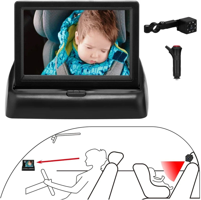 

Shockproof Baby Child Car Seat Mirror Infants Safety Back Seat Monitor with Camera 150 Wide View 360 Adjustable