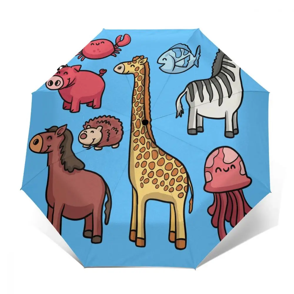 

Sunny Umbrella Happy Safari Animals Automatic folding portable men women umbrella Sunscreen rain Windproof beach parasol