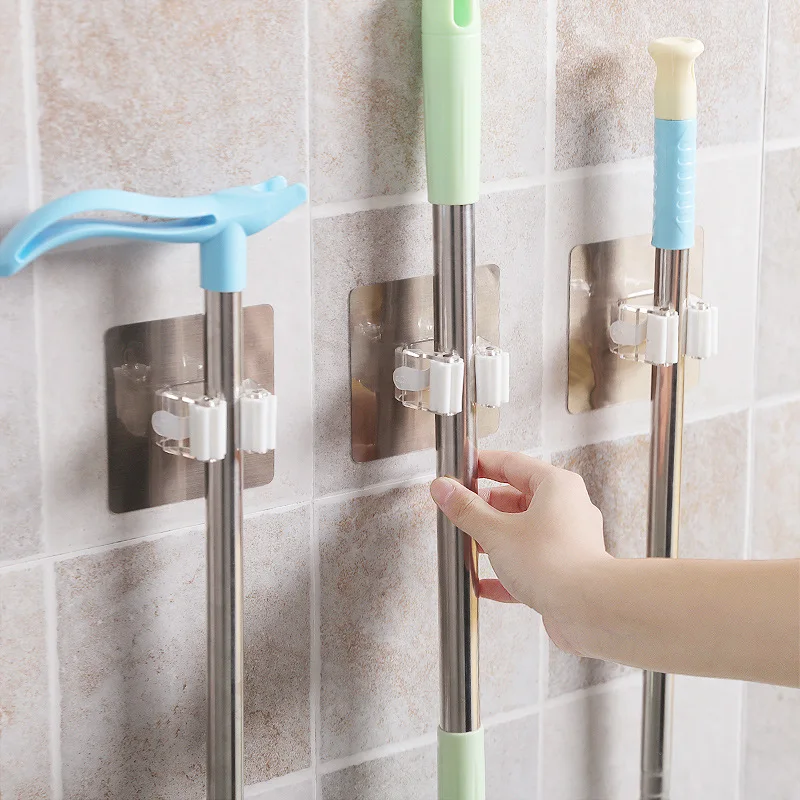 Wall Mop Holder Hook Bathroom Kitchen Organizer Broom Hanger Storage Rack Mounted Accessory Hanging Rails Cleaning Tools Supply | Дом и сад