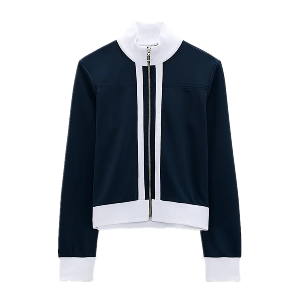 

2021 new women's elegant all-match stand collar zipper stitching sports sweater women's coat