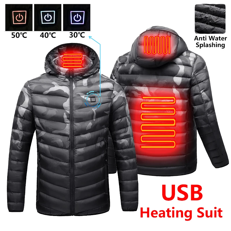 2022 nuevos hombres invierno cálido USB calefacción polar chaquetas Parkas hombres termostato inteligente desmontable con capucha climatizada chaqueta impermeable hombres