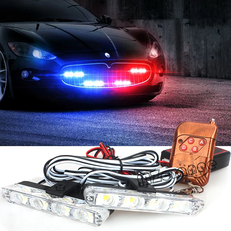 

2x4 LED Strobe stroboscopes Remote Control fso auto flash Emergency Flasher Warning Light Car Truck DRL Daytime Running Light