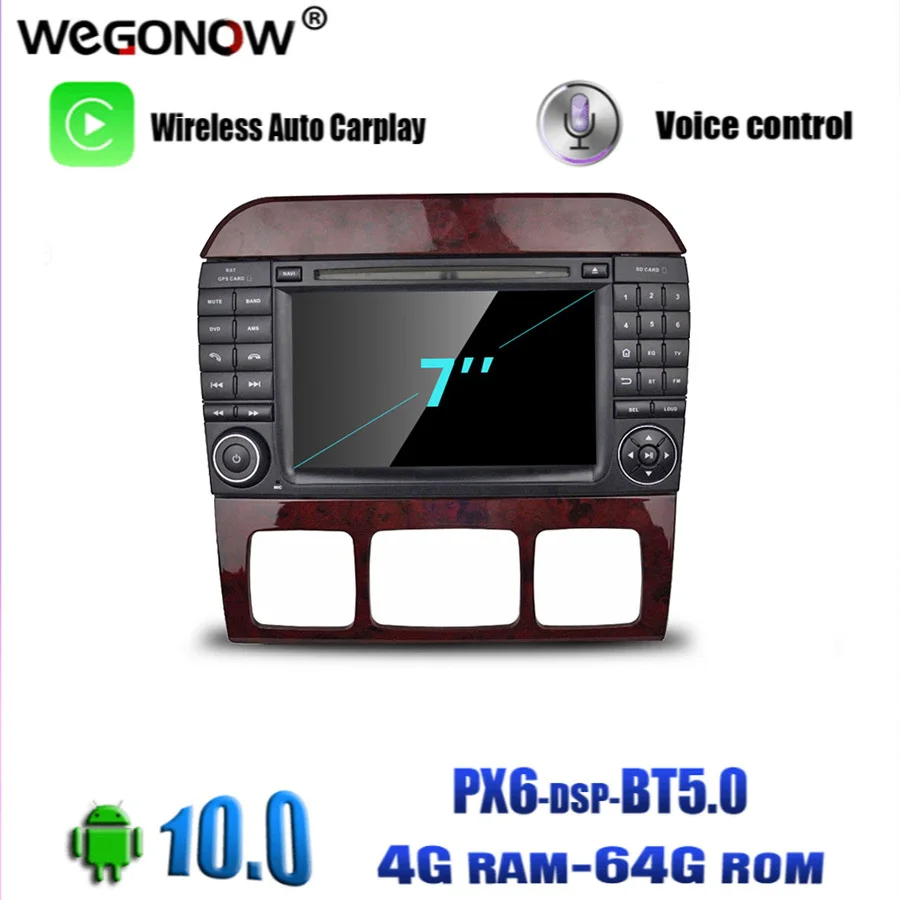 Автомобильный DVD плеер PX6 DSP Android 10 0 4 Гб 64 8 ядер Wifi Bluetooth5.0 радио GPS карта для Benz W215 W220