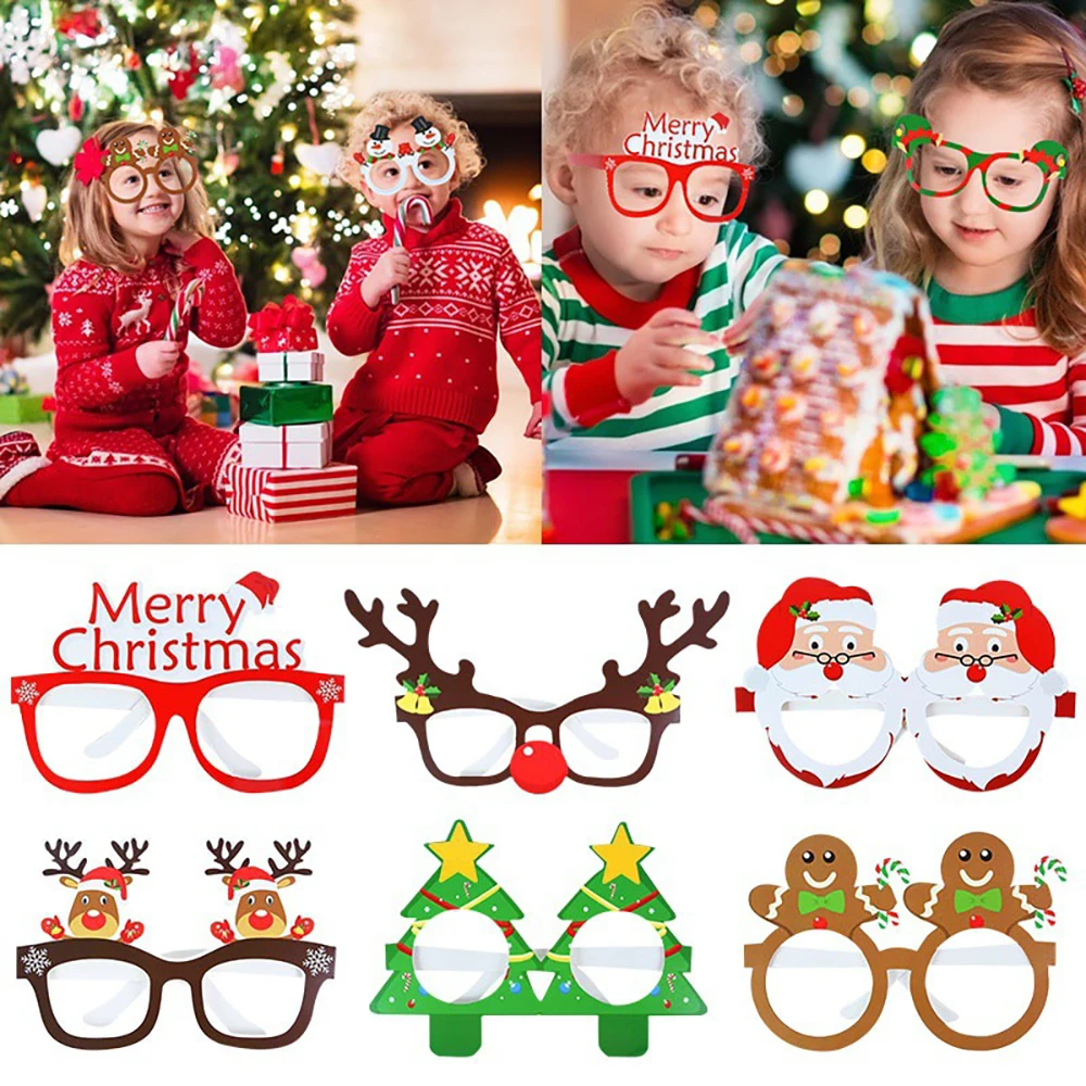 

9pcs Merry Christmas Glasses Santa Claus Xmas Tree Elk Glasses Frame Photo Prop Christmas decorations new year Navidad kids gift