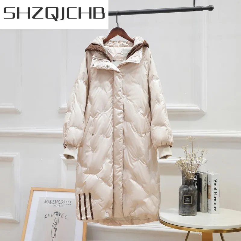

Женский зимний пуховик SHZQ, женские парки 2021, Корейская Толстая теплая куртка на белом утином пуху, женские куртки, пальто с капюшоном, зима ...