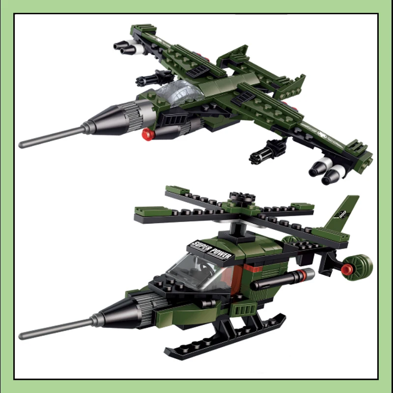 

Military Series Building Blocks Assault Tank Aircraft 8 in 1 With Figures Children Boys Educational Bricks Toys New Year Gifts