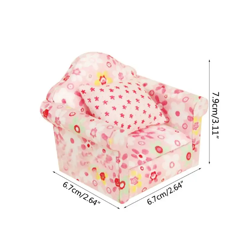 

1:12 Dollhouse Miniature Single Sofa Mini Wooden Cushions Couch Chair Furniture