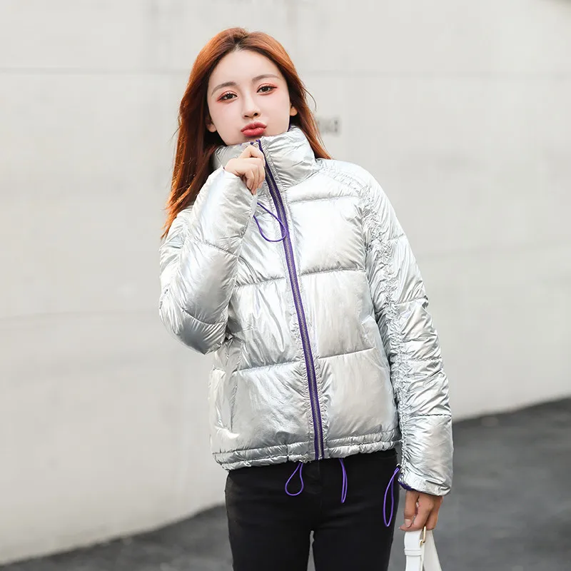 Полосатые женские короткие пальто и куртки повседневная теплая Модная зимняя