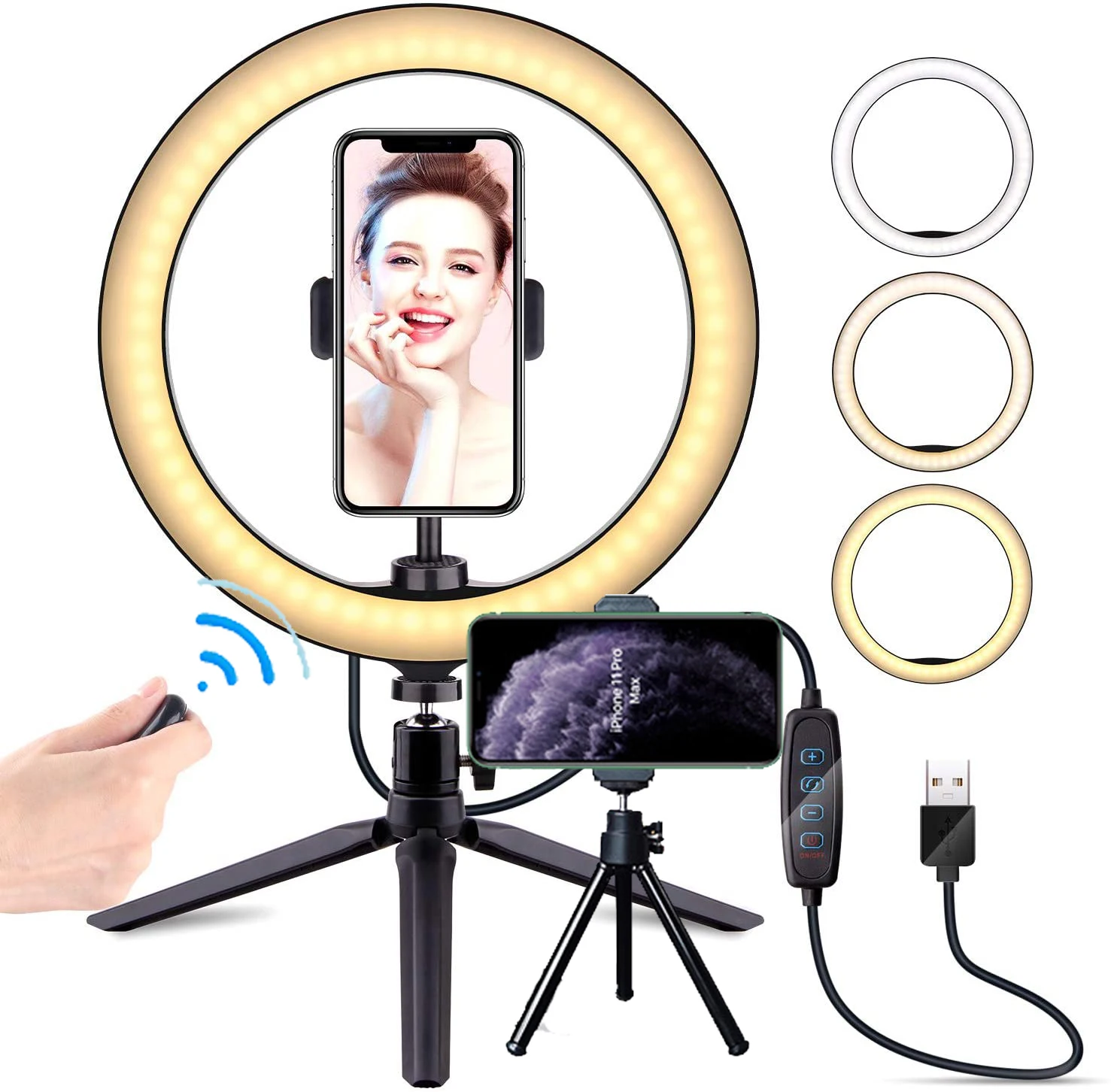 

10" Fill Ring Light Photography Ringlight Lamp LED Dimmable Tripod Stand Phone Holder Selfie Makeup Live Vlog Streaming YouTube