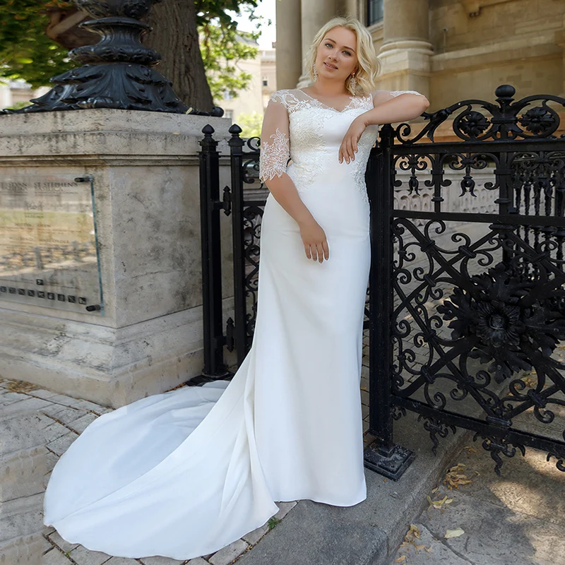 

Hi Shy Bridal New Simple Wedding Dress Backless Sleeveless Design Chiffon Lace Bride Dresses Princess Dress Plus Size 2021