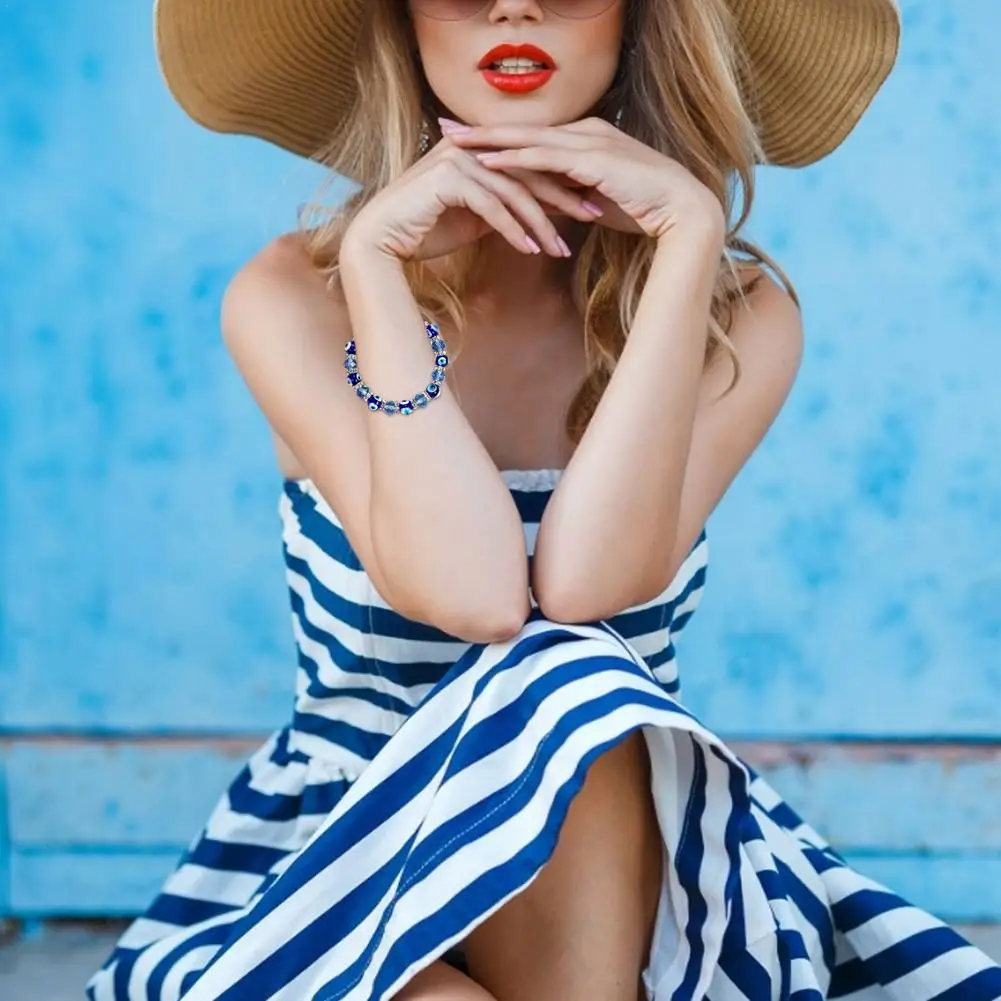 Браслет из бусин ForEvil Eye эластичный стеклянный амулет с драгоценными камнями