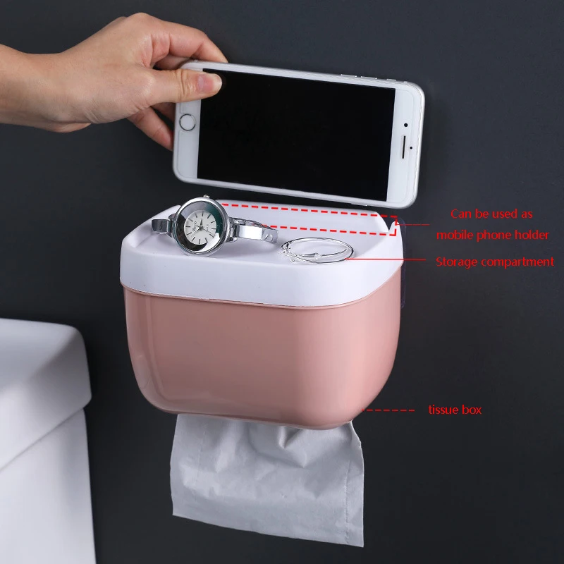 Wall Mount Tissue Holder for Bathroom Storage Box Punch-Free Home Supplies Phone Rack Case Toilet Paper Waterproof | Дом и сад