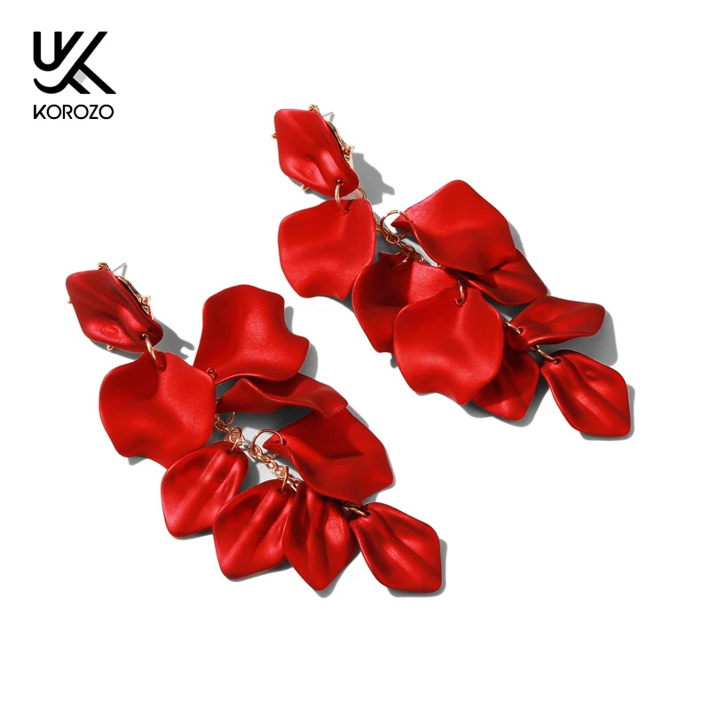 Модный красная роза Золотые Висячие серьги для женщин эффектные Роскошные