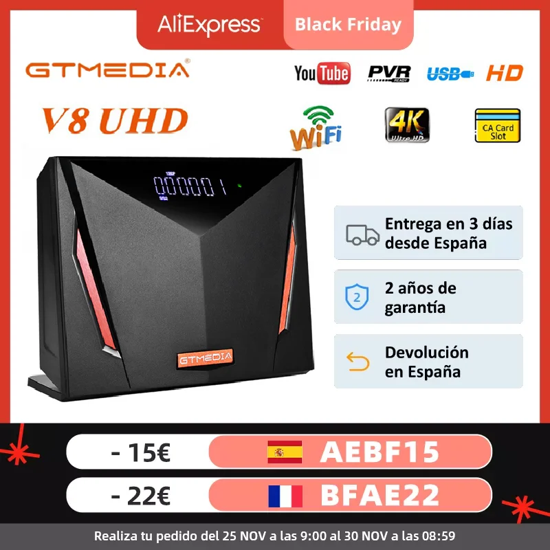 

GTMEDIA V8 UHD DVB-S2/S2X/T/T2/Cable, m3u,4k,H.265,Built-in Wifi,Satellite Receiver,T2-MI,1080p,PK V8NOVA V8Turbo Stock In Spain