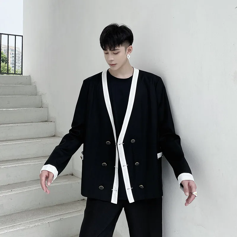 Мужской двубортный пиджак с V-образным вырезом свободного покроя | Мужская одежда
