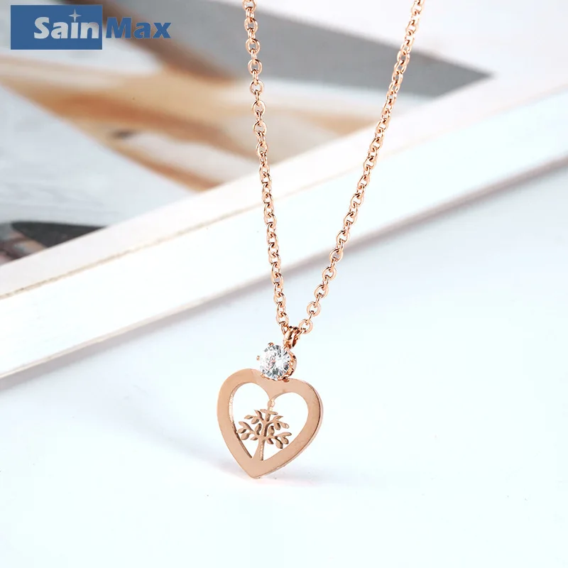 

Sainmax Fashion Stainless Steel Necklace with Heart and Crystal Pendant For Women and Girls Luxury and Elegant Fashion Jewelry
