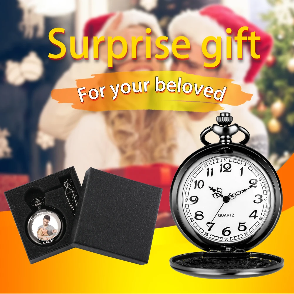 

Customize Pattern Vintage Pocket Watch Gift with Box for Men Women Arabic Numbers Watches Necklace Chain Clock Reloj De Bolsillo