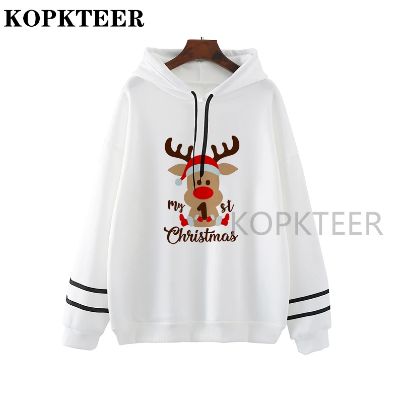 

Kawaii Deer My First Christmas Women's Cartoon Graphic Fashion Hoodies Kawaii Hoodys Cartoon Female Printed Hoodie Tops Hoodies