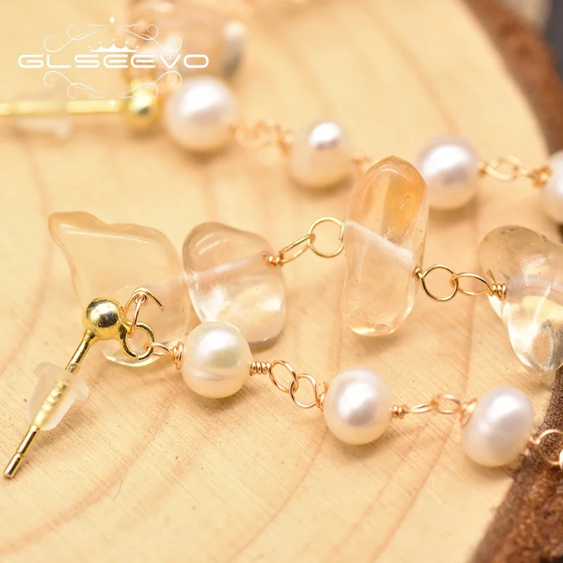 Женские серьги-Кисточки Из Натурального пресноводного белого жемчуга и цитрина |