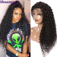 mongolian afro kinky curly wig 4x4 lace closure wig for black women remy human hair t part transparent lace wigs shuangya hair
