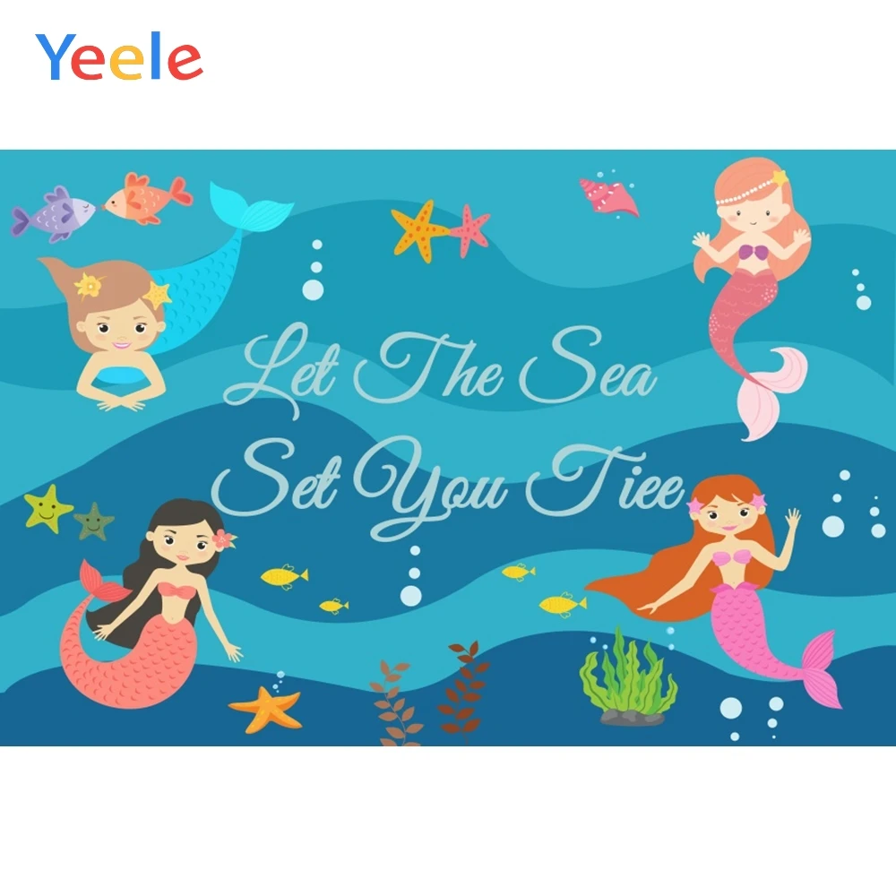 

Vinyl Mermaid Baby Shower Birthday Party Sea World Photography Backdrops Personalized Photographic Backgrounds For Photo Studio