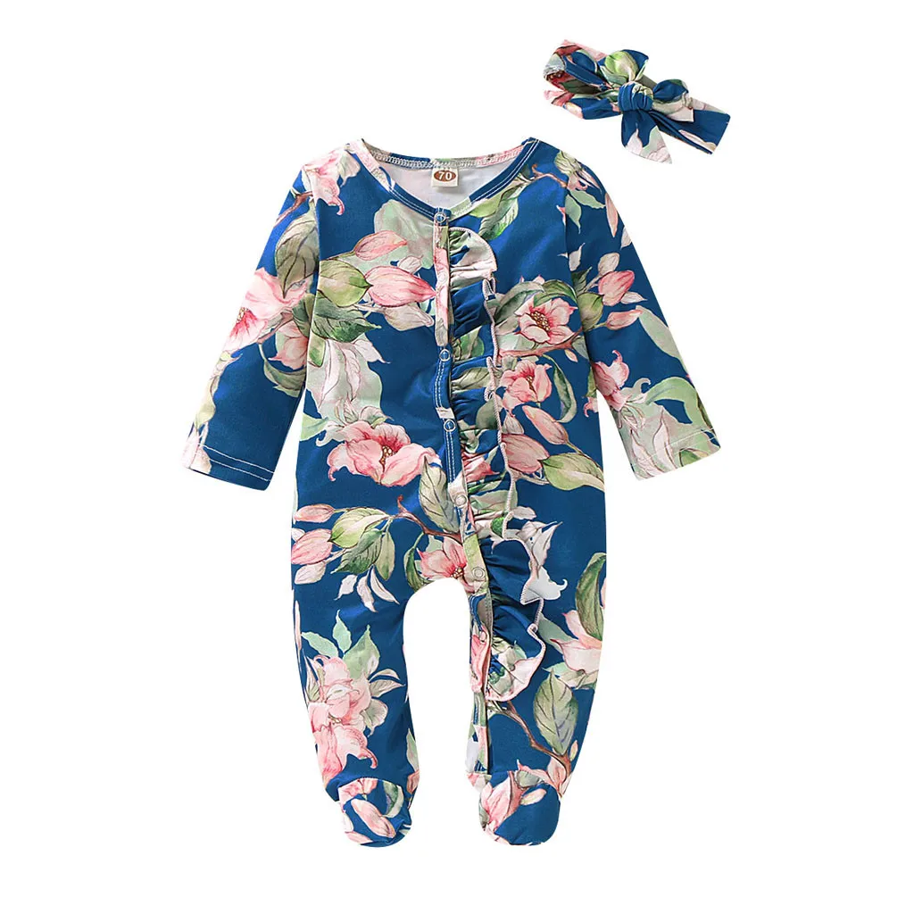 

Newborn Infant Baby Girl Boy Footed Sleeper Romper Headband Clothes Outfits Set Spring summer romper jumpsuit fabric soft touch