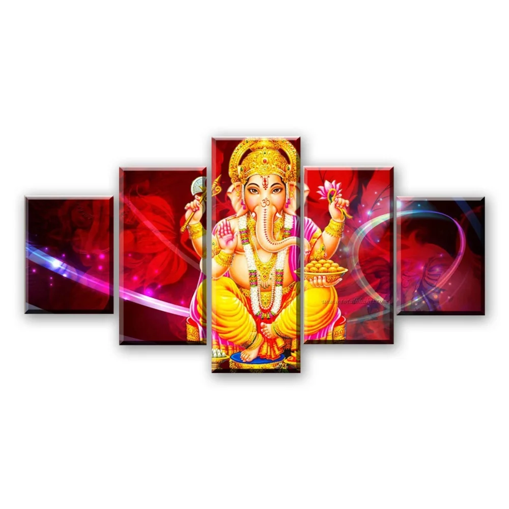 

Canvas Painting Framework Elephant God Picture Wall Art Home Decoration For Living Room 5 Panel Ganesh Modern Printing Type