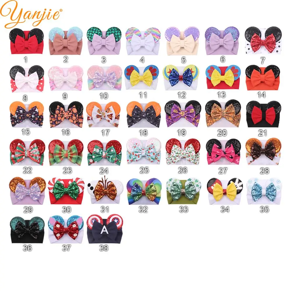 2021 Детская повязка на голову с ушками мышки вафельные банты для волос аксессуары